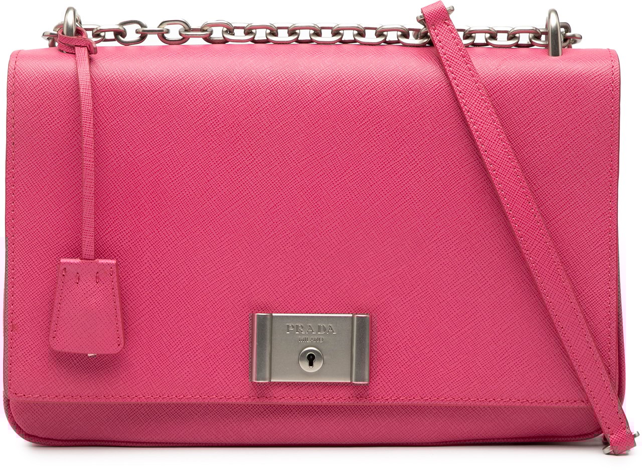 Prada Saffiano Lux Lock Chain Flap Roze