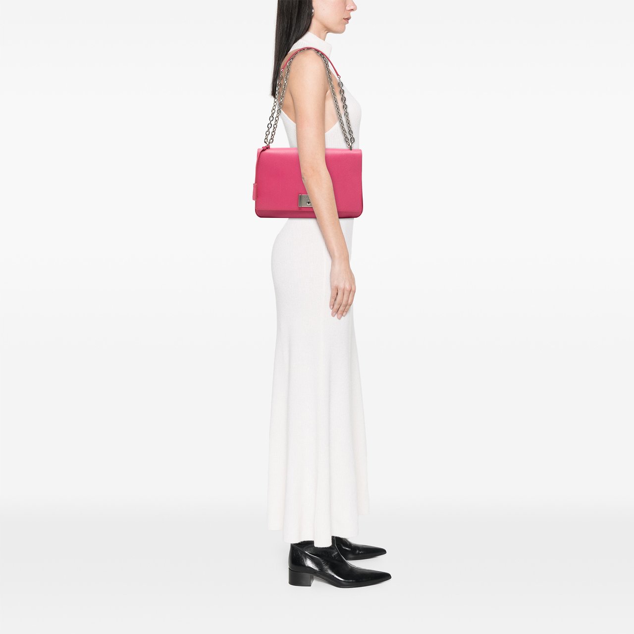 Prada Saffiano Lux Lock Chain Flap Roze