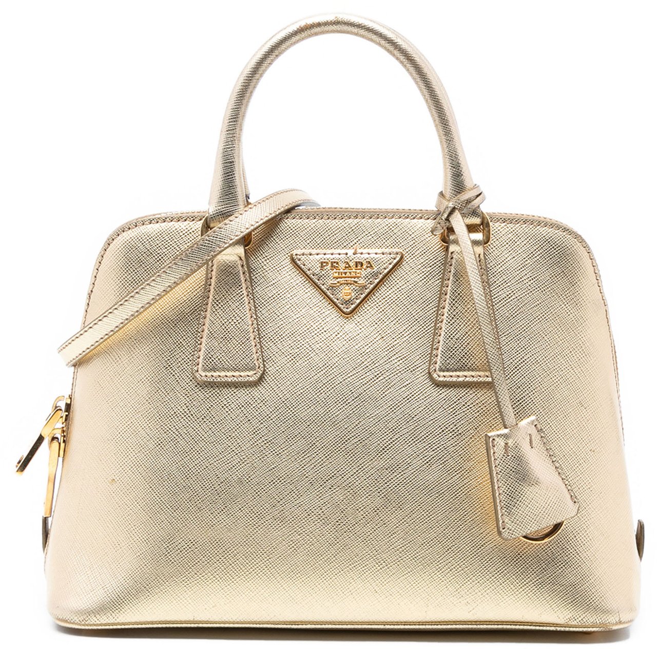 Prada Small Saffiano Lux Promenade Satchel Goud