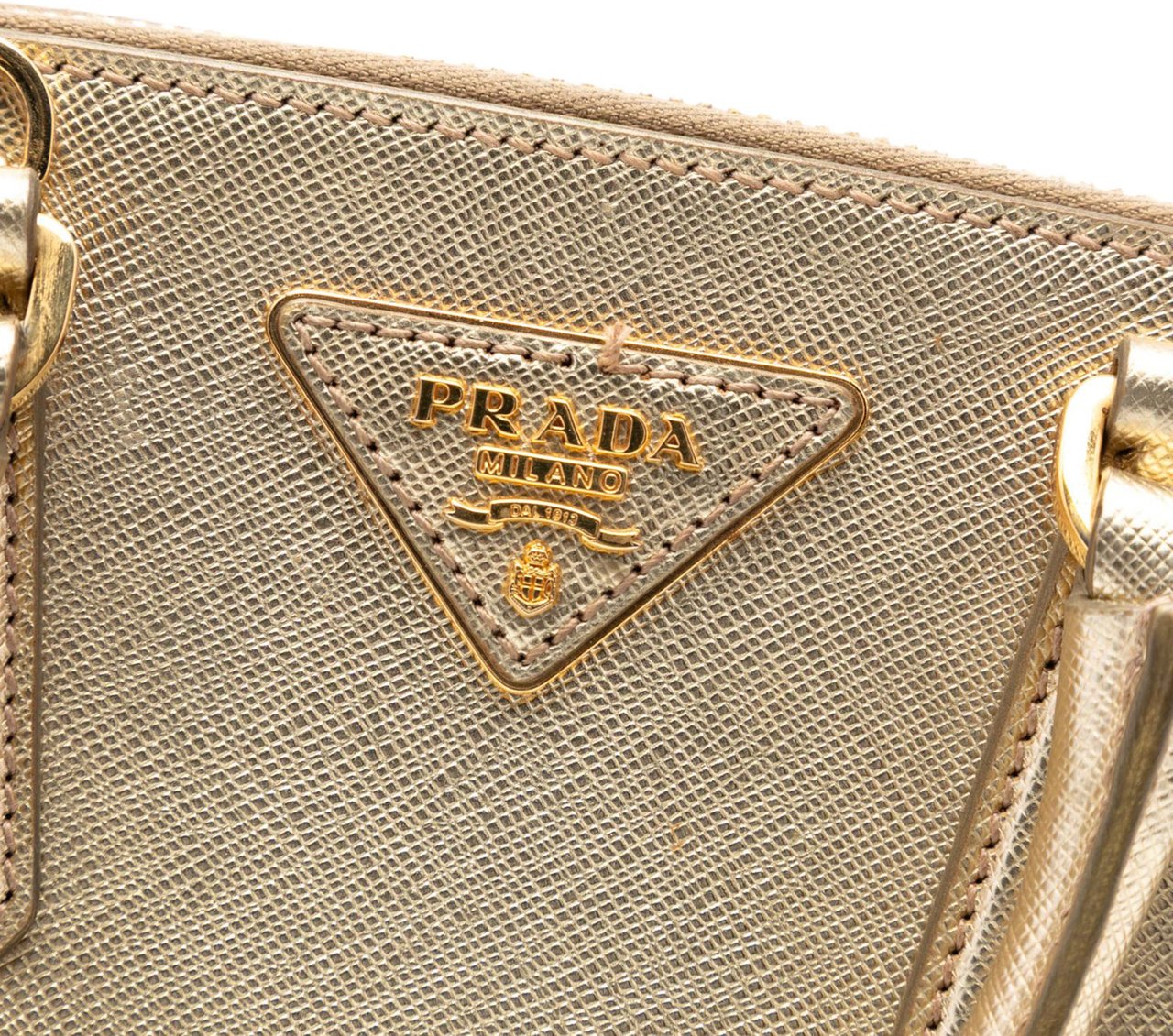 Prada Small Saffiano Lux Promenade Satchel Goud