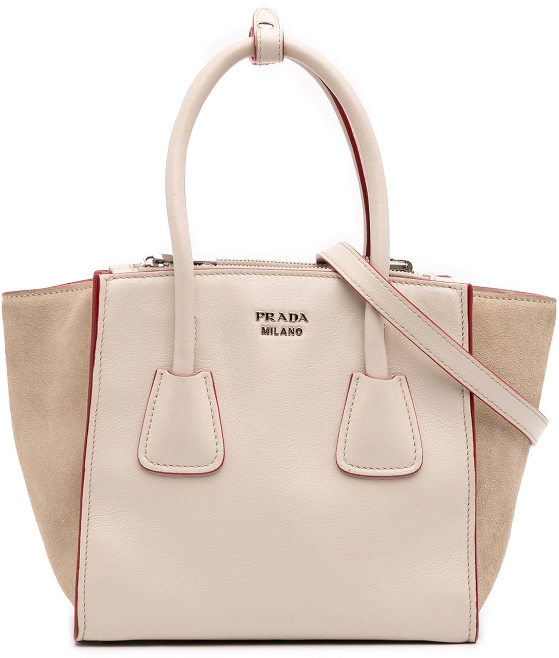Prada Mini Scamosciato Trimmed Glace Calf Twin Pocket Satchel Wit