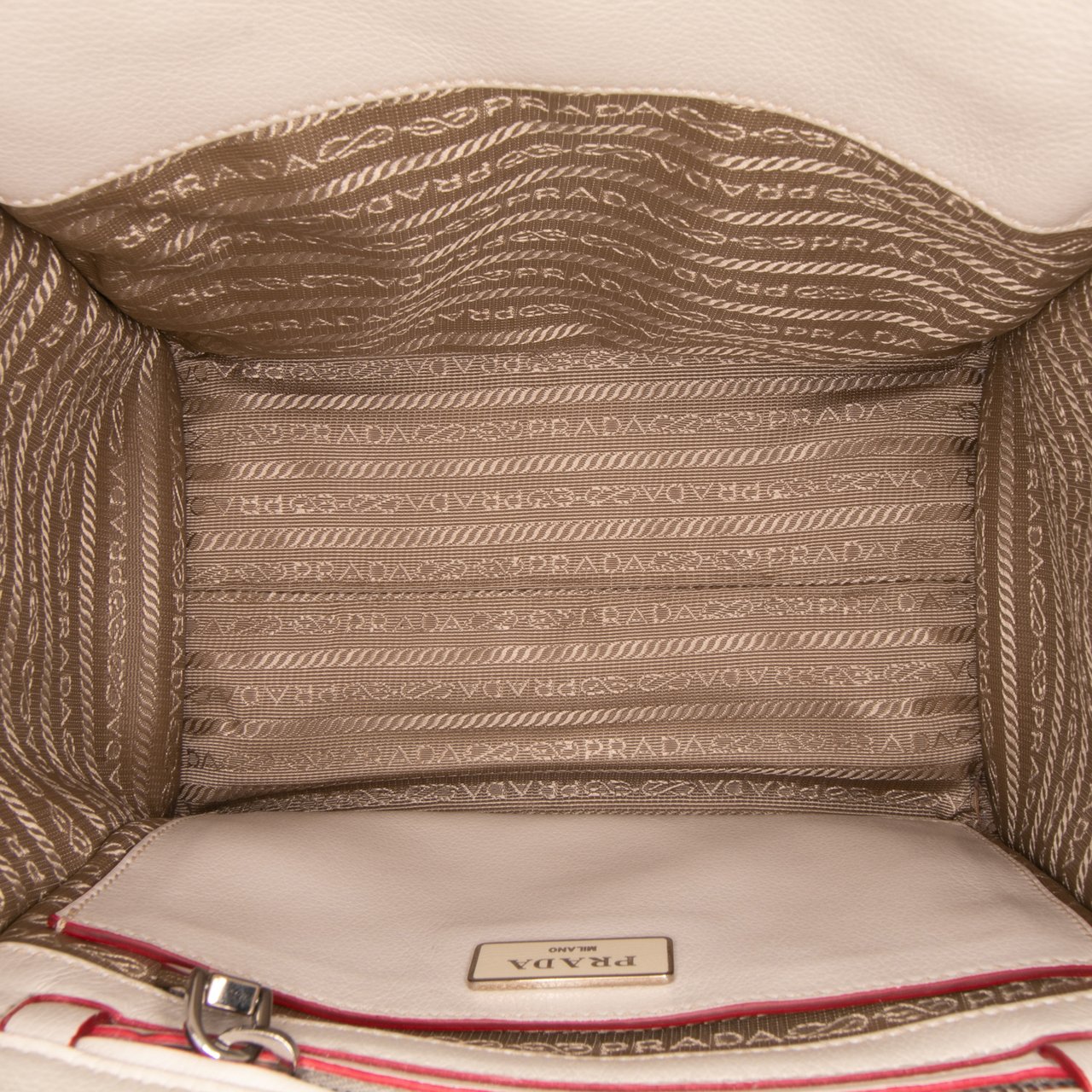 Prada Mini Scamosciato Trimmed Glace Calf Twin Pocket Satchel Wit