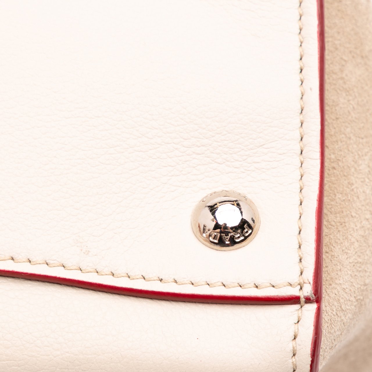 Prada Mini Scamosciato Trimmed Glace Calf Twin Pocket Satchel Wit