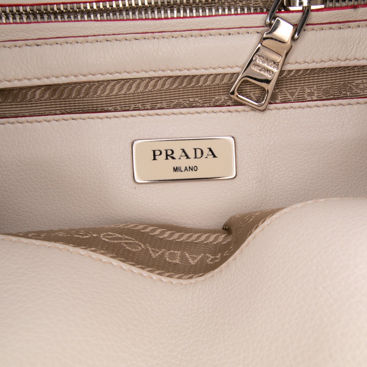 Prada Mini Scamosciato Trimmed Glace Calf Twin Pocket Satchel Wit