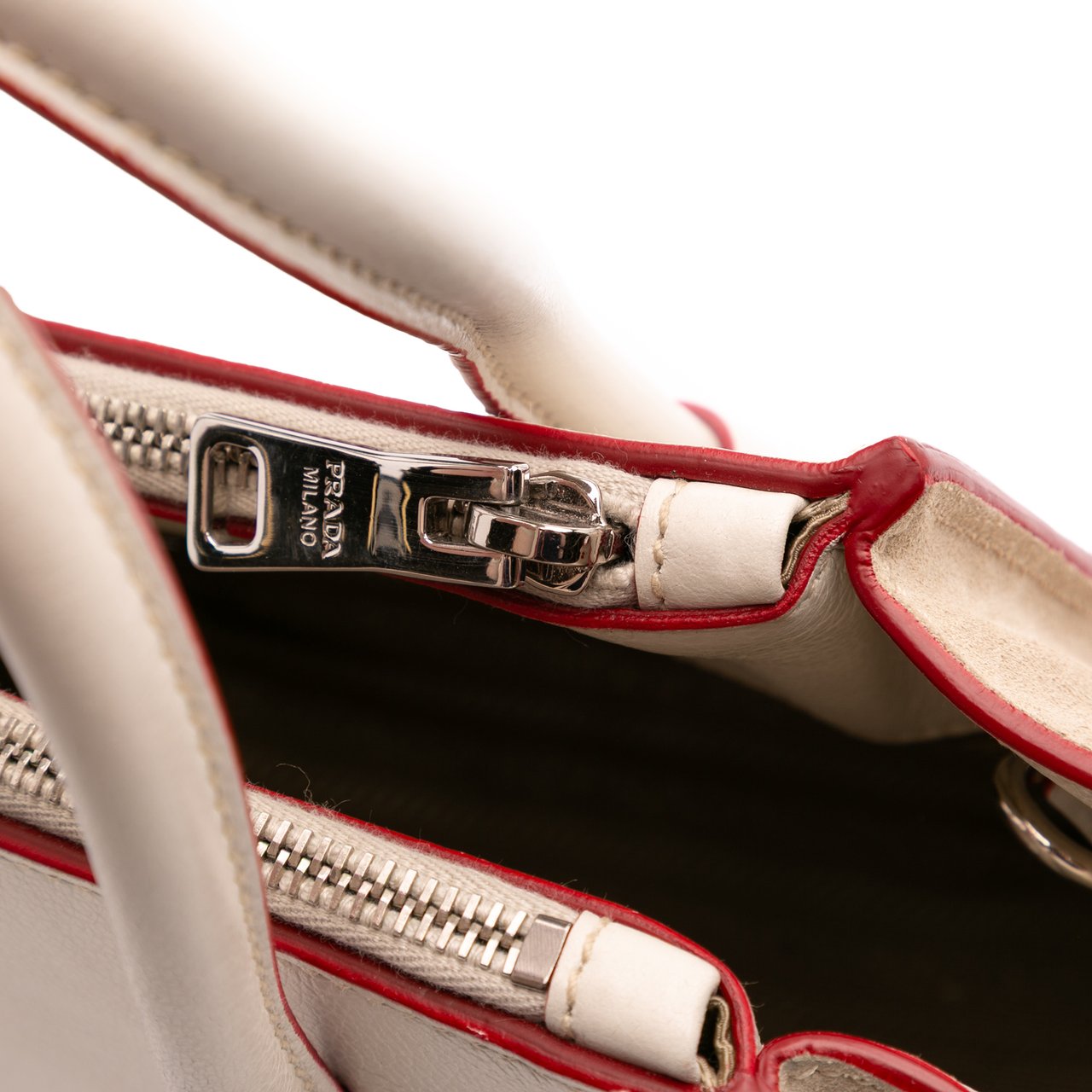 Prada Mini Scamosciato Trimmed Glace Calf Twin Pocket Satchel Wit