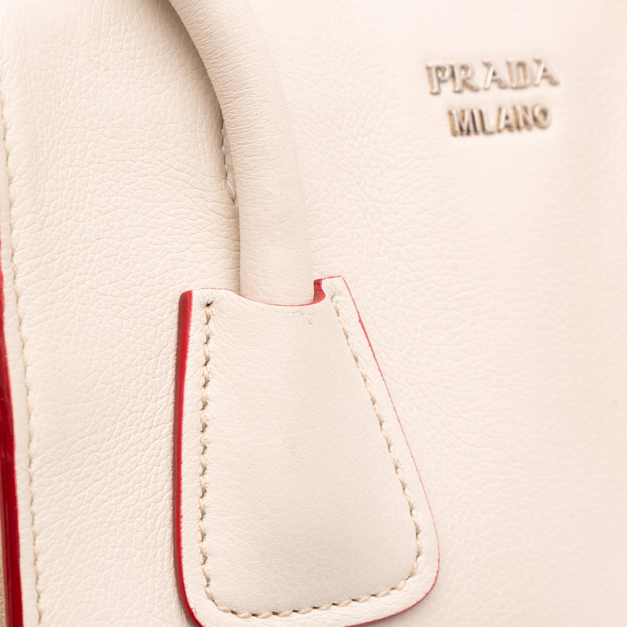 Prada Mini Scamosciato Trimmed Glace Calf Twin Pocket Satchel Wit