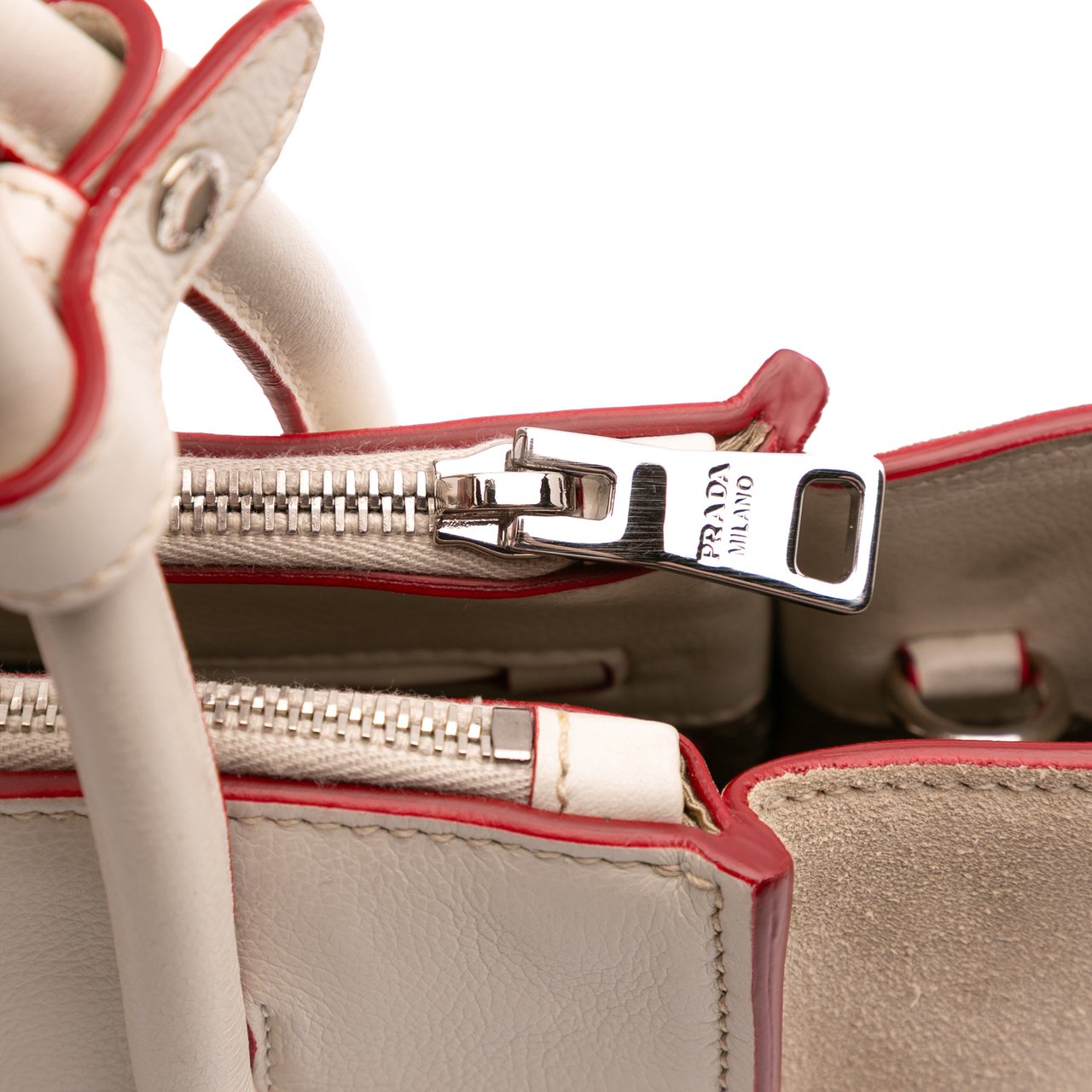 Prada Mini Scamosciato Trimmed Glace Calf Twin Pocket Satchel Wit