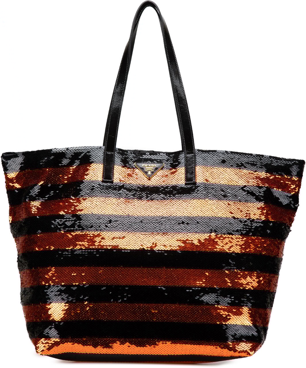 Prada Satin Sequin Stripes Tote Oranje