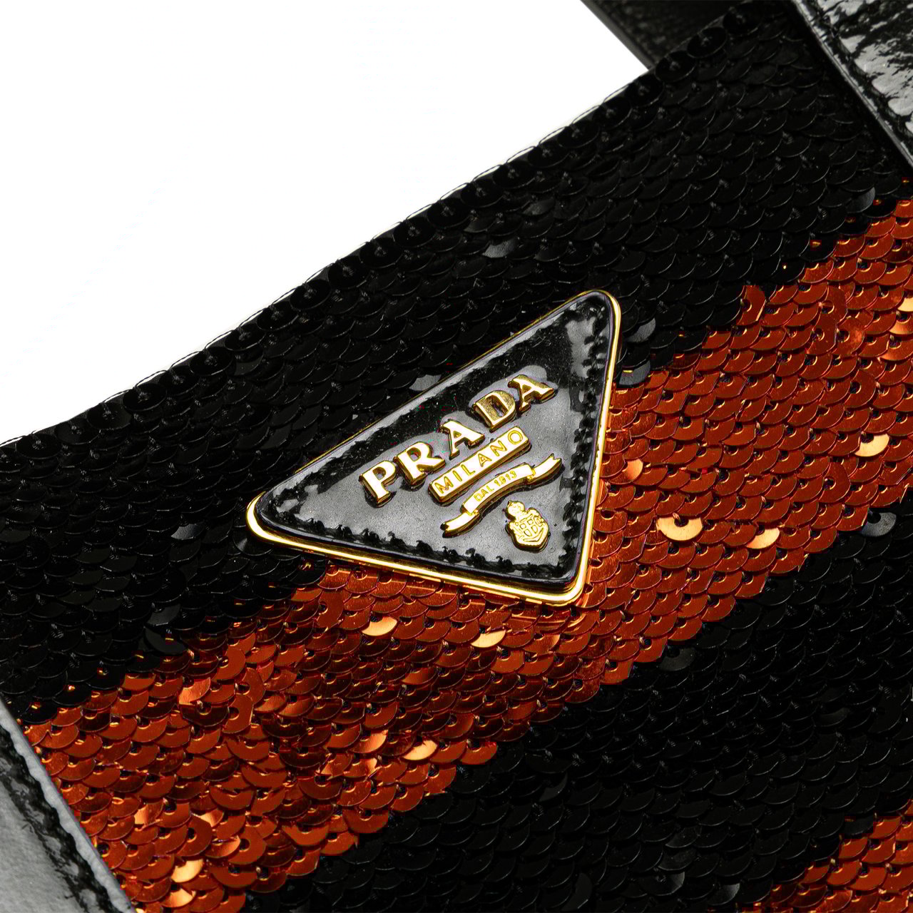 Prada Satin Sequin Stripes Tote Oranje