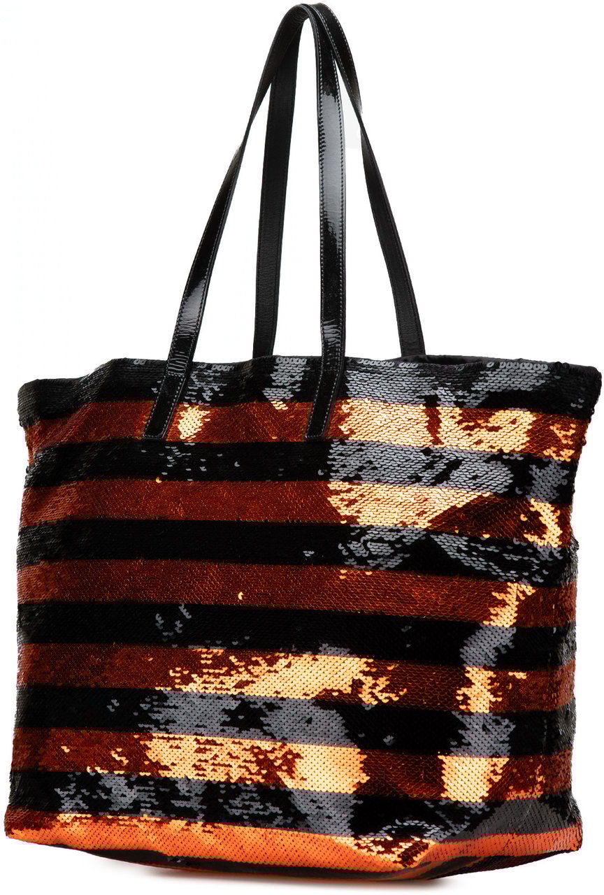 Prada Satin Sequin Stripes Tote Oranje