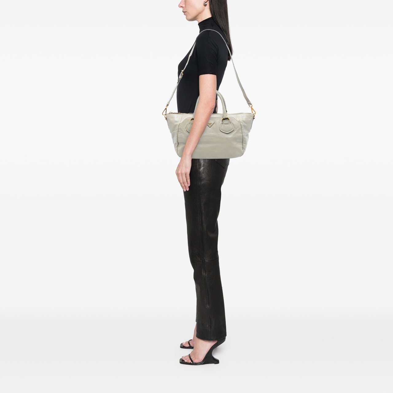 Prada Vitello Shine Satchel Grijs