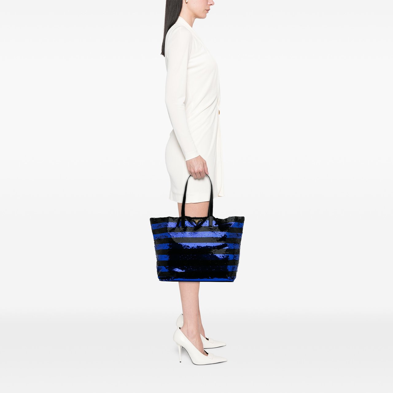 Prada Sequined Satin Stripes Tote Blauw