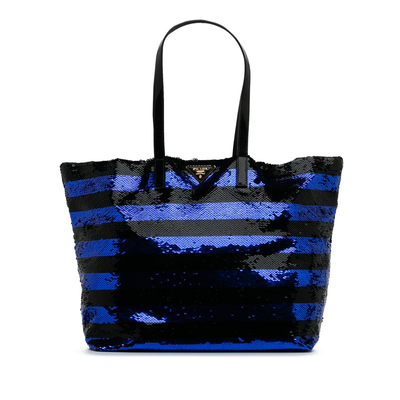 Prada Sequined Satin Stripes Tote Blauw