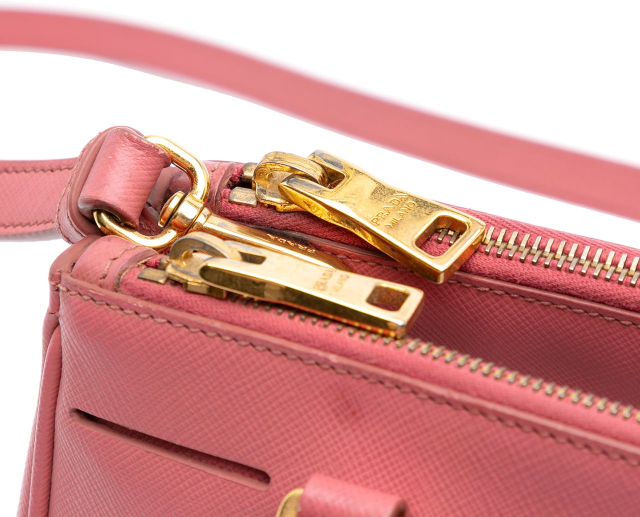 Prada Small Saffiano Lux Galleria Double Zip Satchel Roze