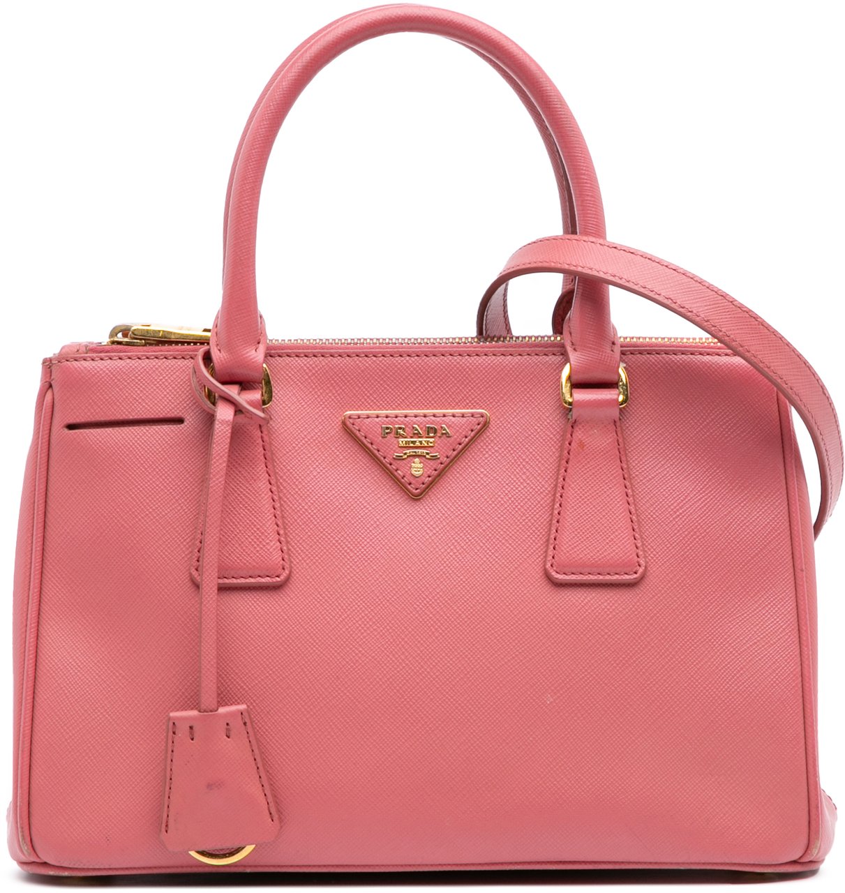 Prada Small Saffiano Lux Galleria Double Zip Satchel Roze