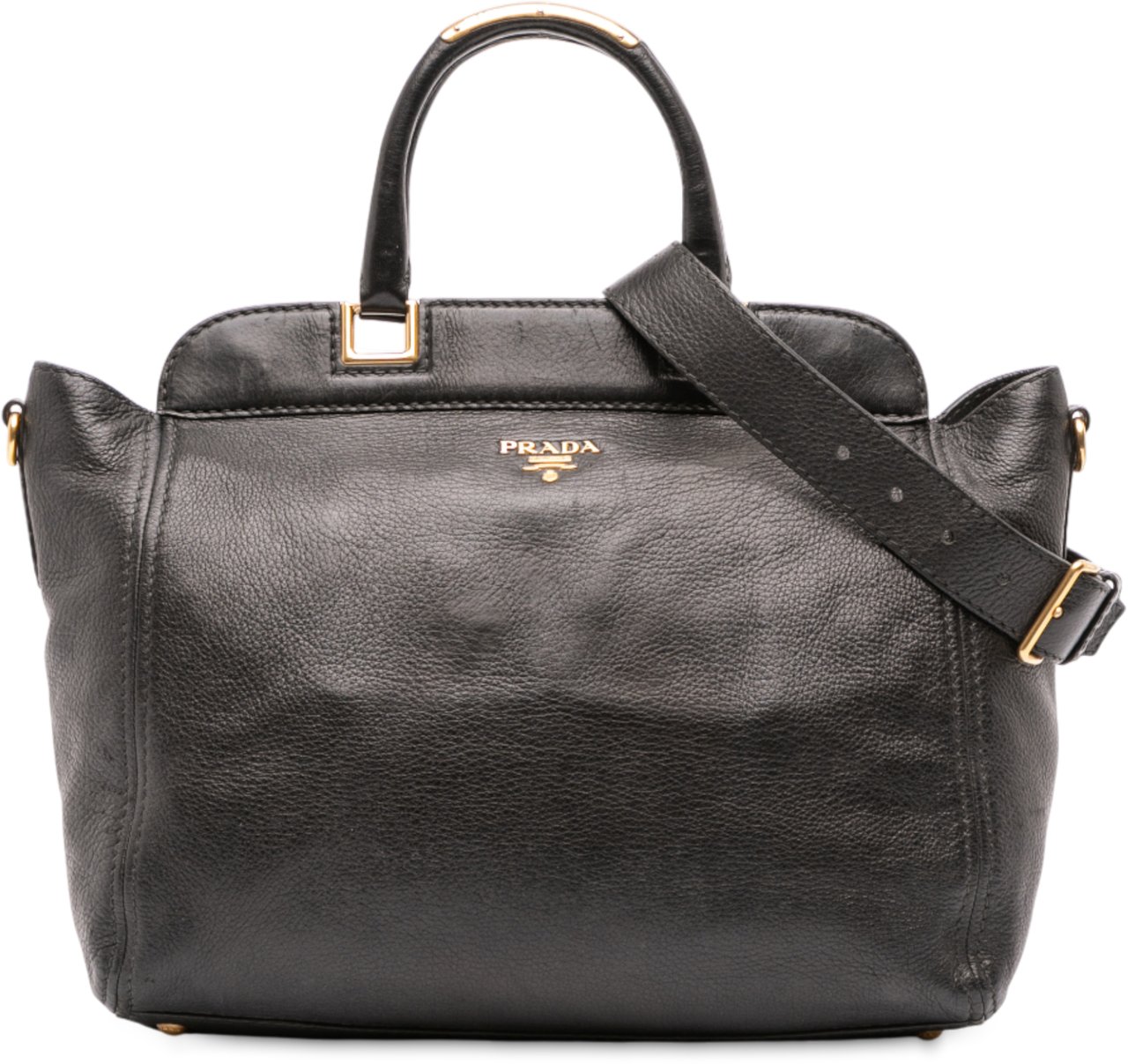 Prada Vitello Daino Frame Convertible Tote Zwart