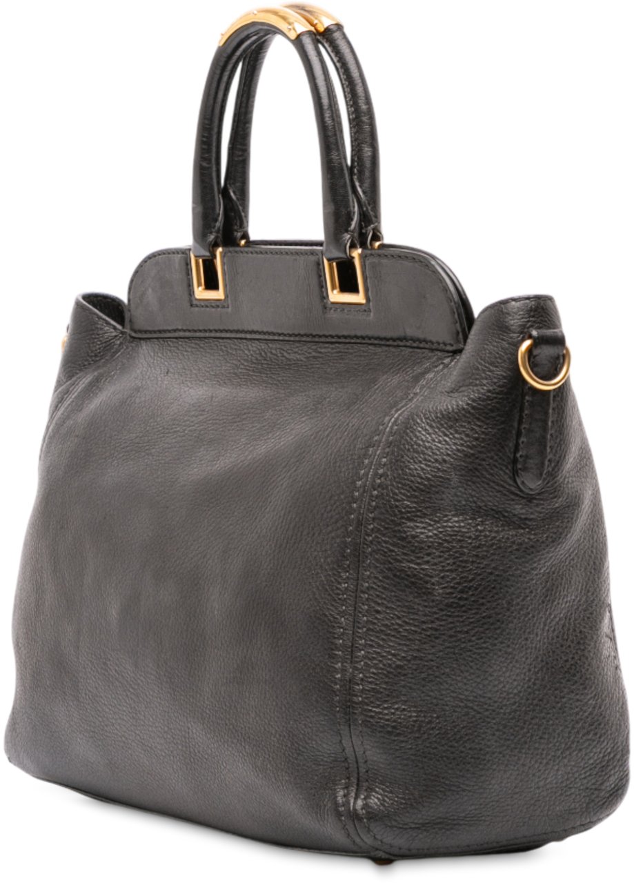 Prada Vitello Daino Frame Convertible Tote Zwart