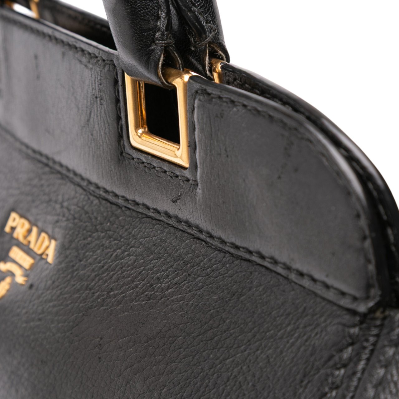 Prada Vitello Daino Frame Convertible Tote Zwart