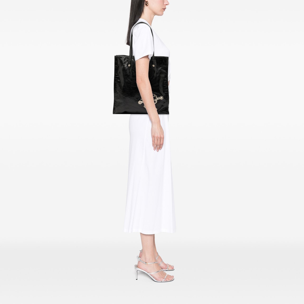 Prada Nappa Leather Antique Skull Tote Zwart