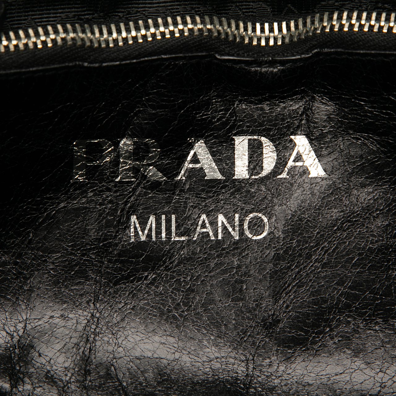 Prada Nappa Leather Antique Skull Tote Zwart