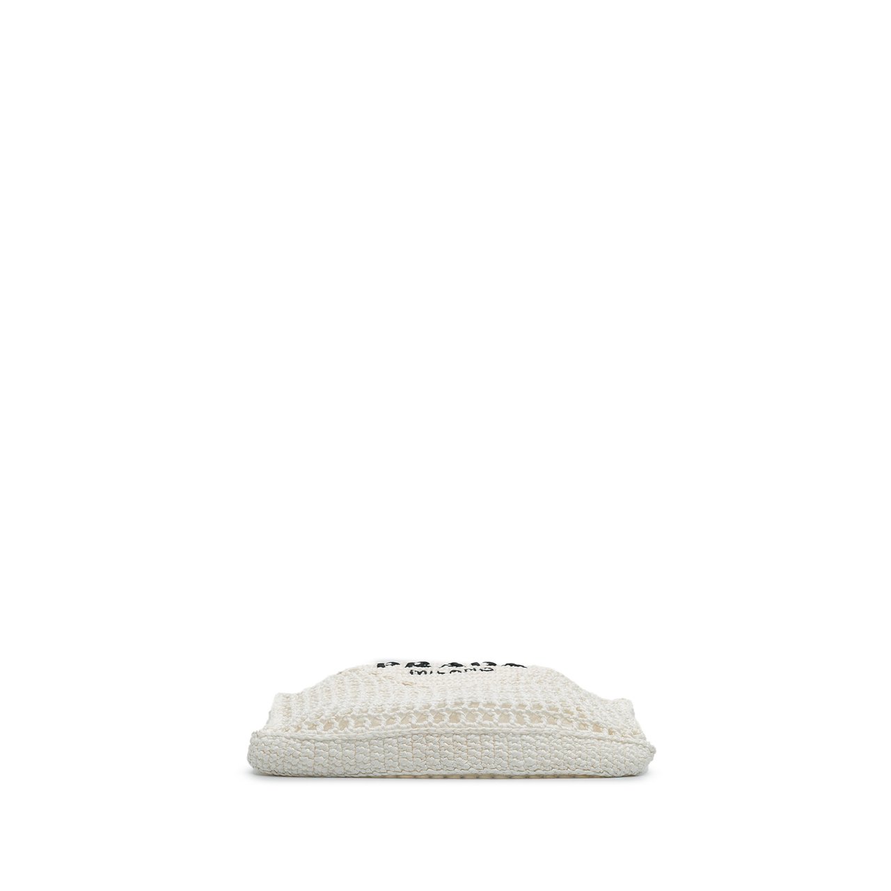 Prada Raffia Effect Crochet Logo Embroidered Tote Wit