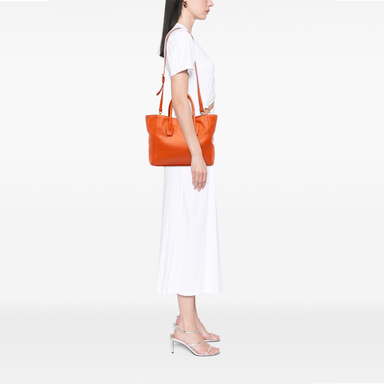 Prada Vitello Daino Open Convertible Tote Oranje