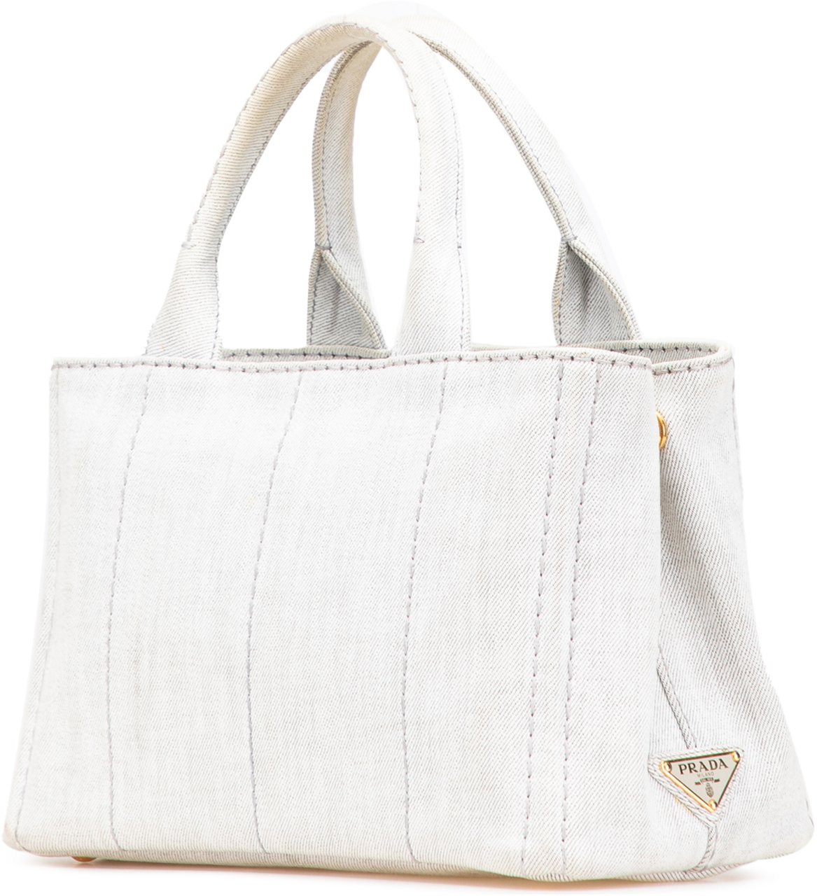Prada Small Denim Canapa Logo Satchel Grijs