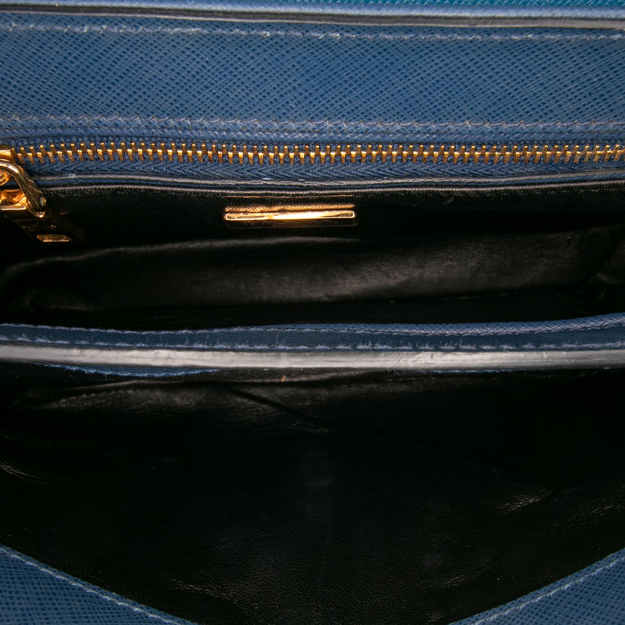 Prada Bicolor Saffiano Sound Lock Satchel Blauw