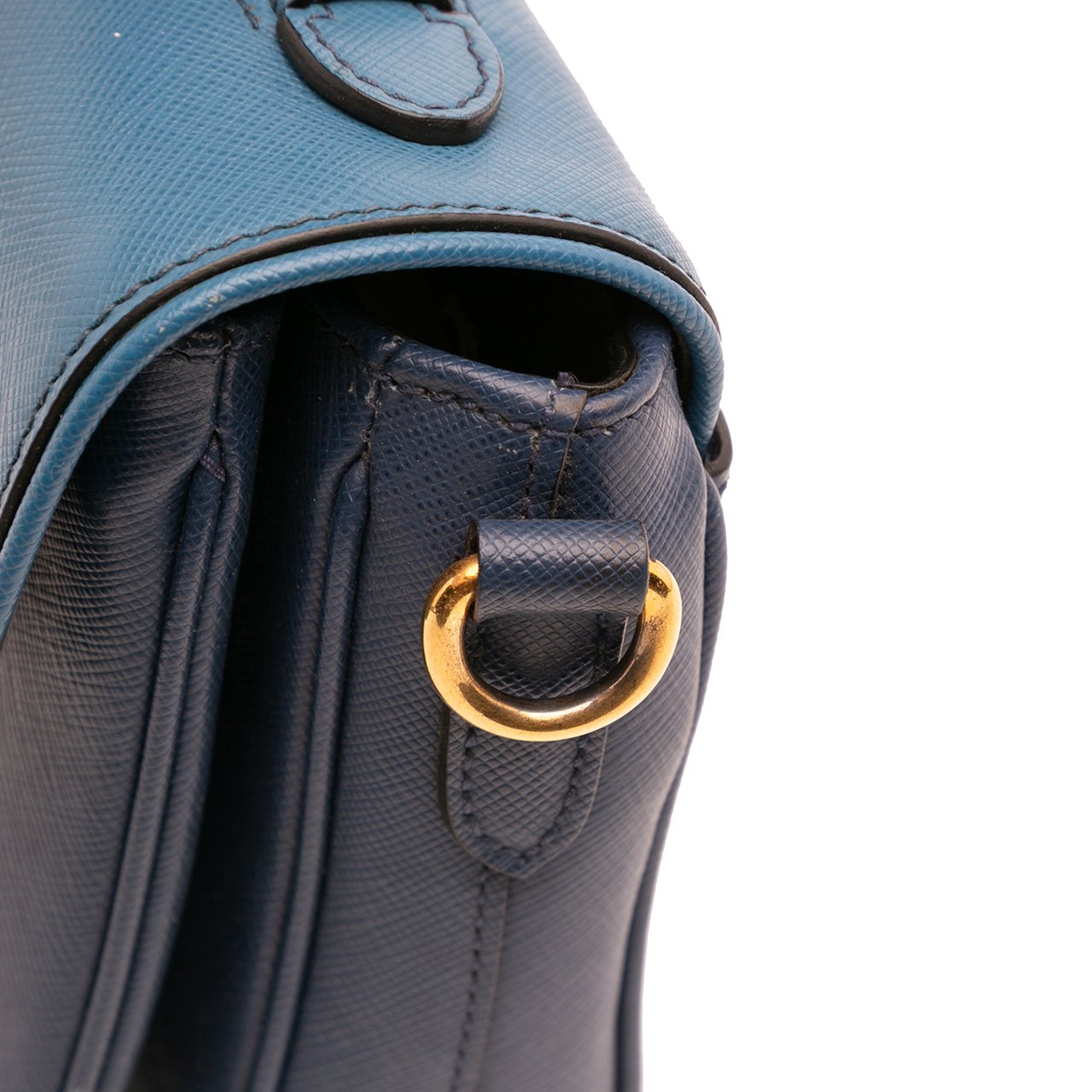 Prada Bicolor Saffiano Sound Lock Satchel Blauw