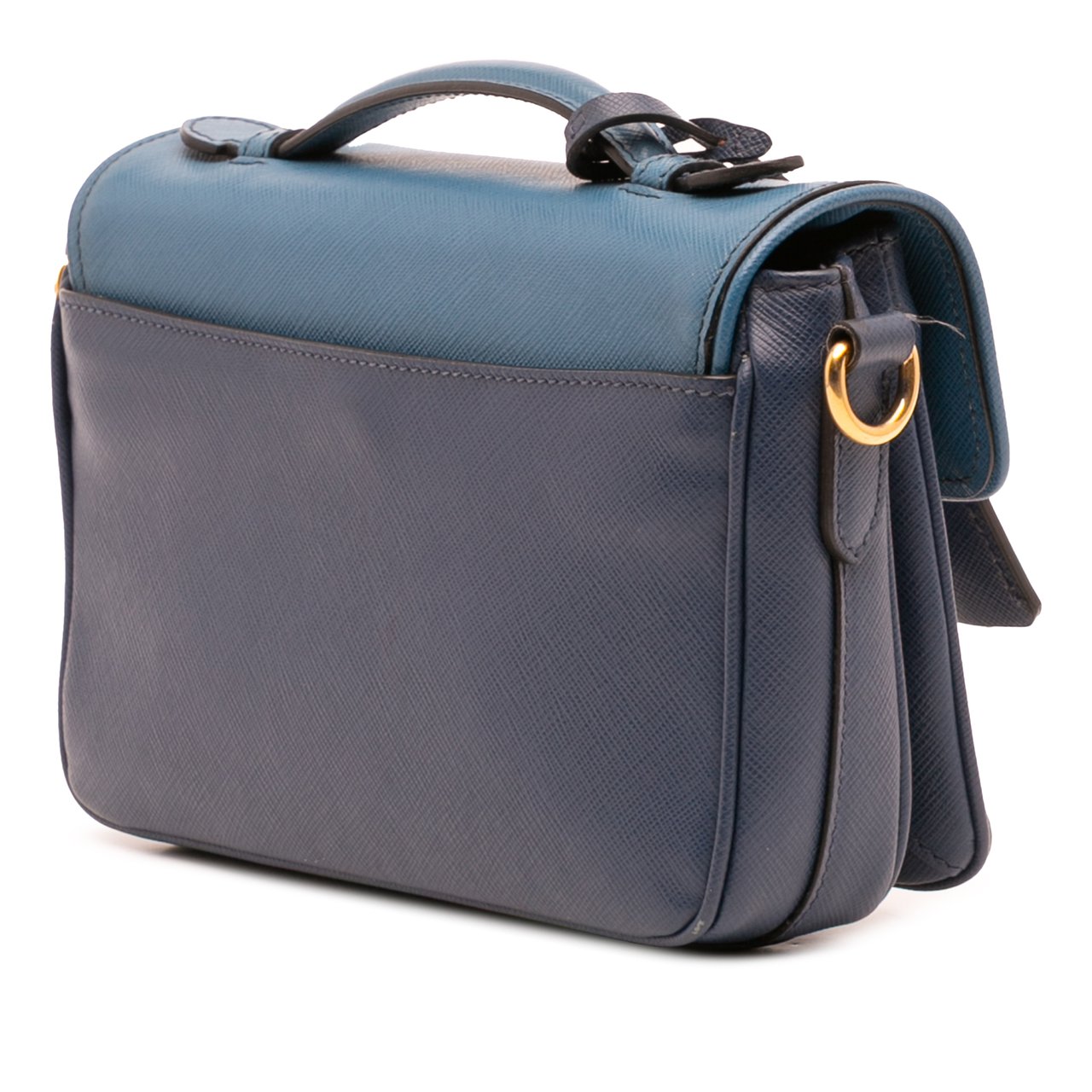 Prada Bicolor Saffiano Sound Lock Satchel Blauw