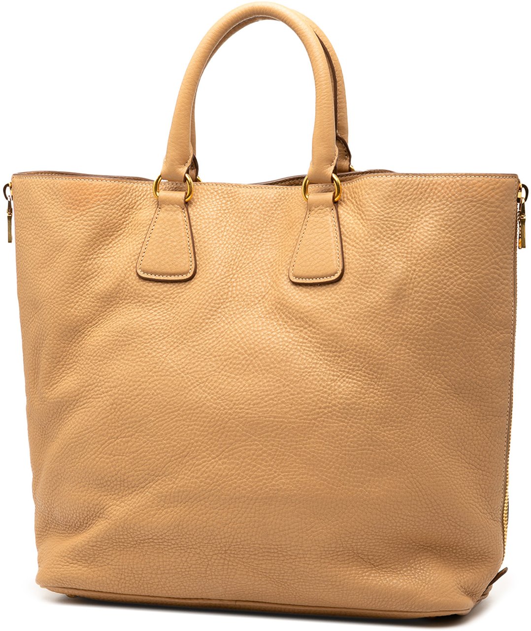 Prada Vitello Daino Side Zip Convertible Tote Bruin