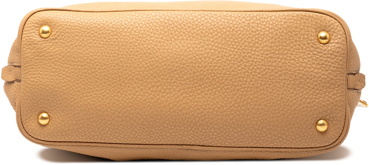 Prada Vitello Daino Side Zip Convertible Tote Bruin