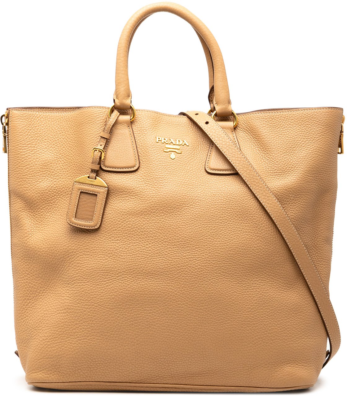 Prada Vitello Daino Side Zip Convertible Tote Bruin