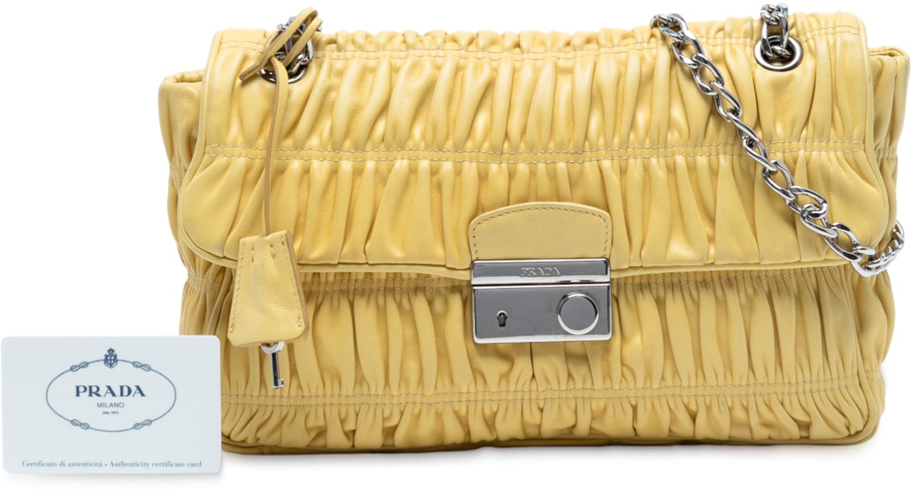 Prada Medium Nappa Gaufre Sound Chain Flap Geel