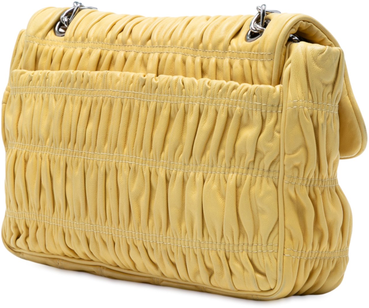 Prada Medium Nappa Gaufre Sound Chain Flap Geel