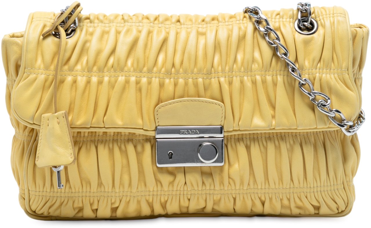 Prada Medium Nappa Gaufre Sound Chain Flap Geel
