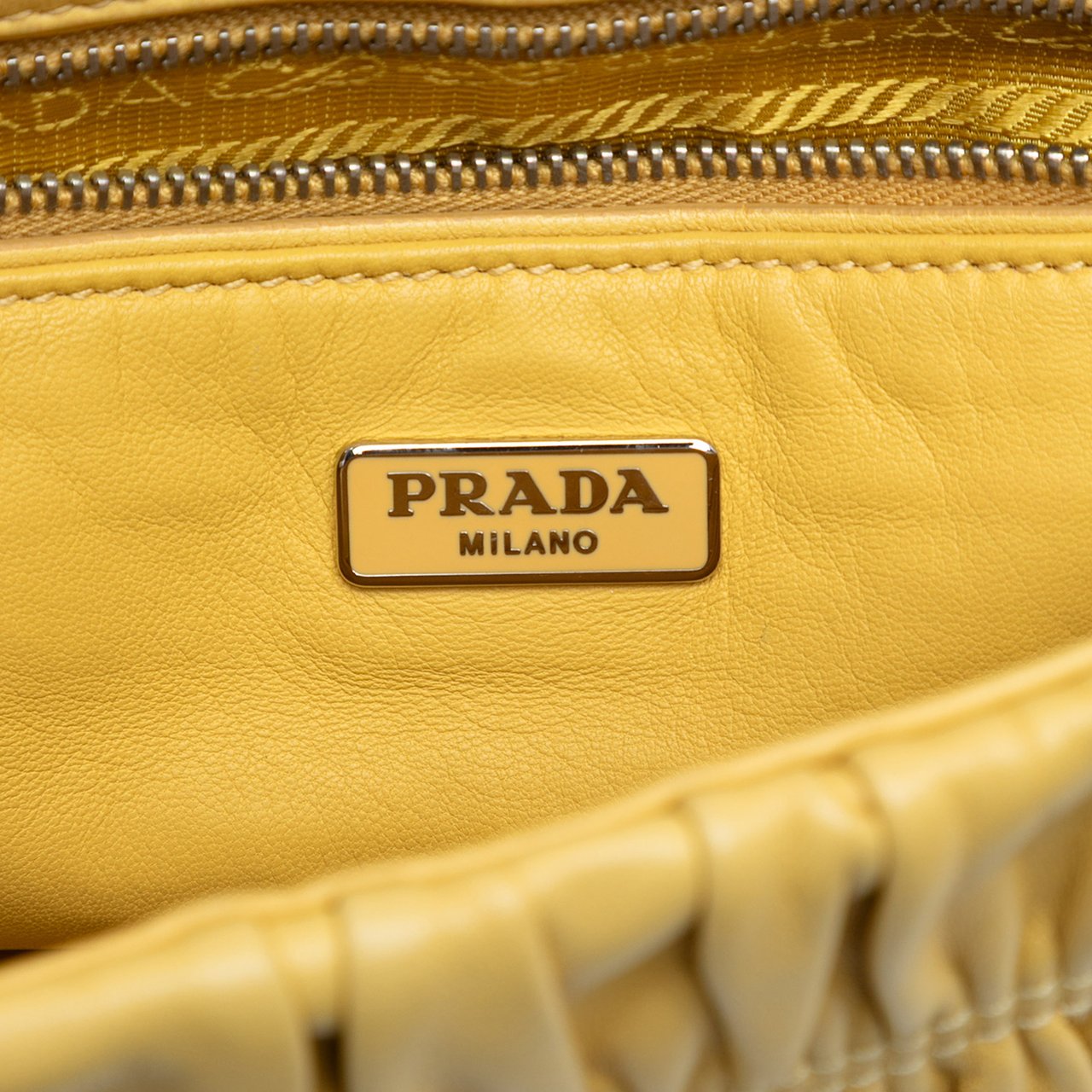 Prada Medium Nappa Gaufre Sound Chain Flap Geel