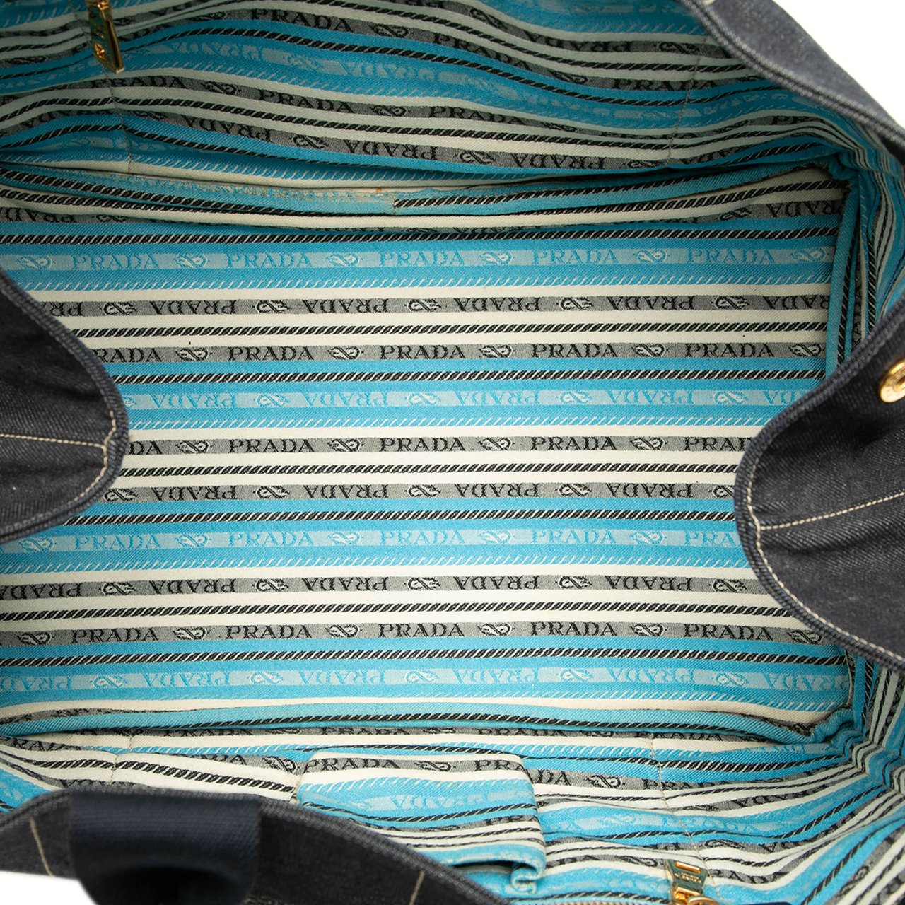 Prada Large Denim Canapa Logo Satchel Zwart