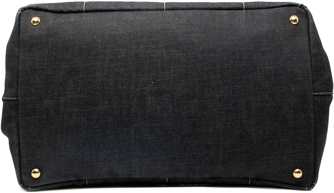 Prada Large Denim Canapa Logo Satchel Zwart
