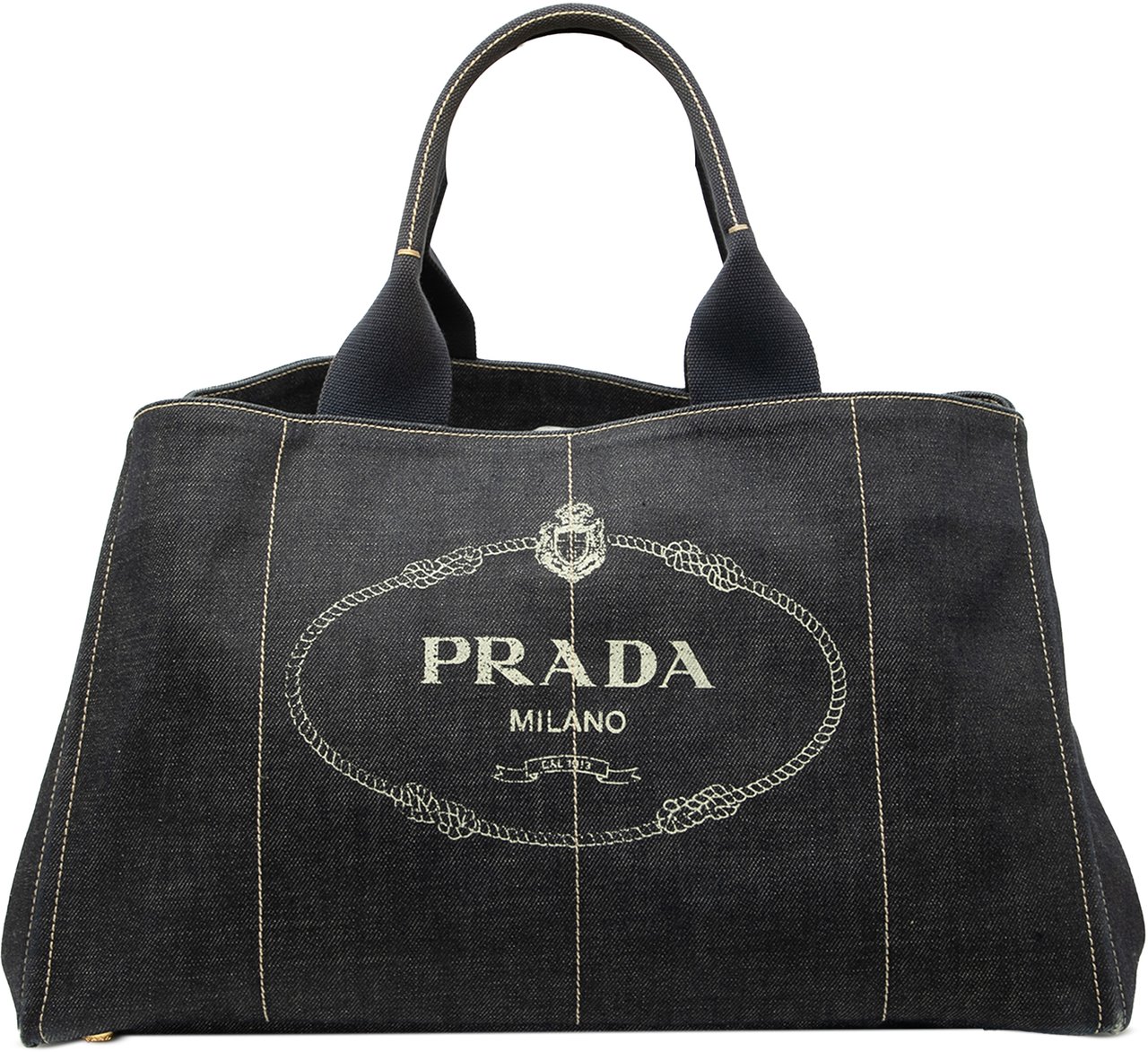 Prada Large Denim Canapa Logo Satchel Zwart