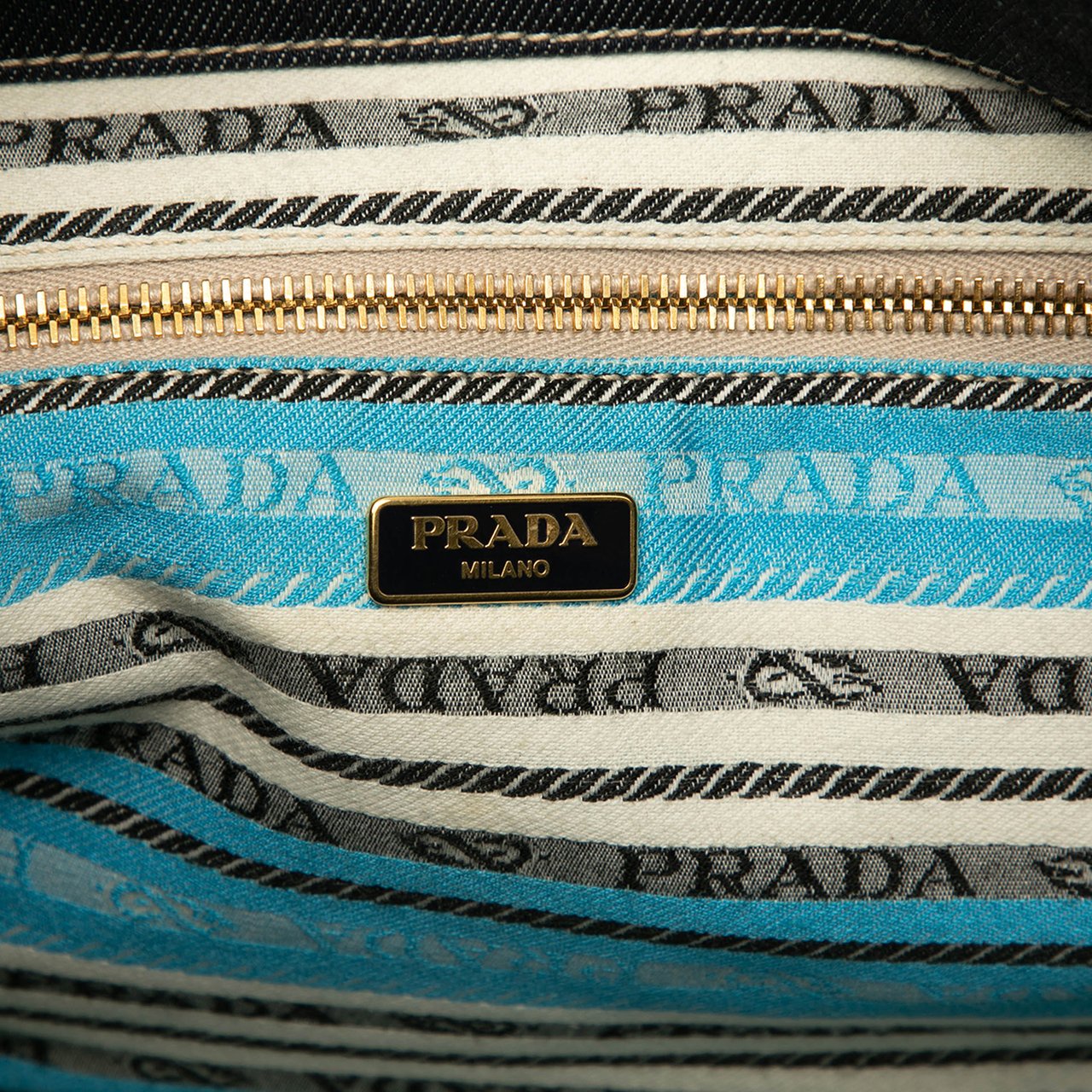 Prada Large Denim Canapa Logo Satchel Zwart