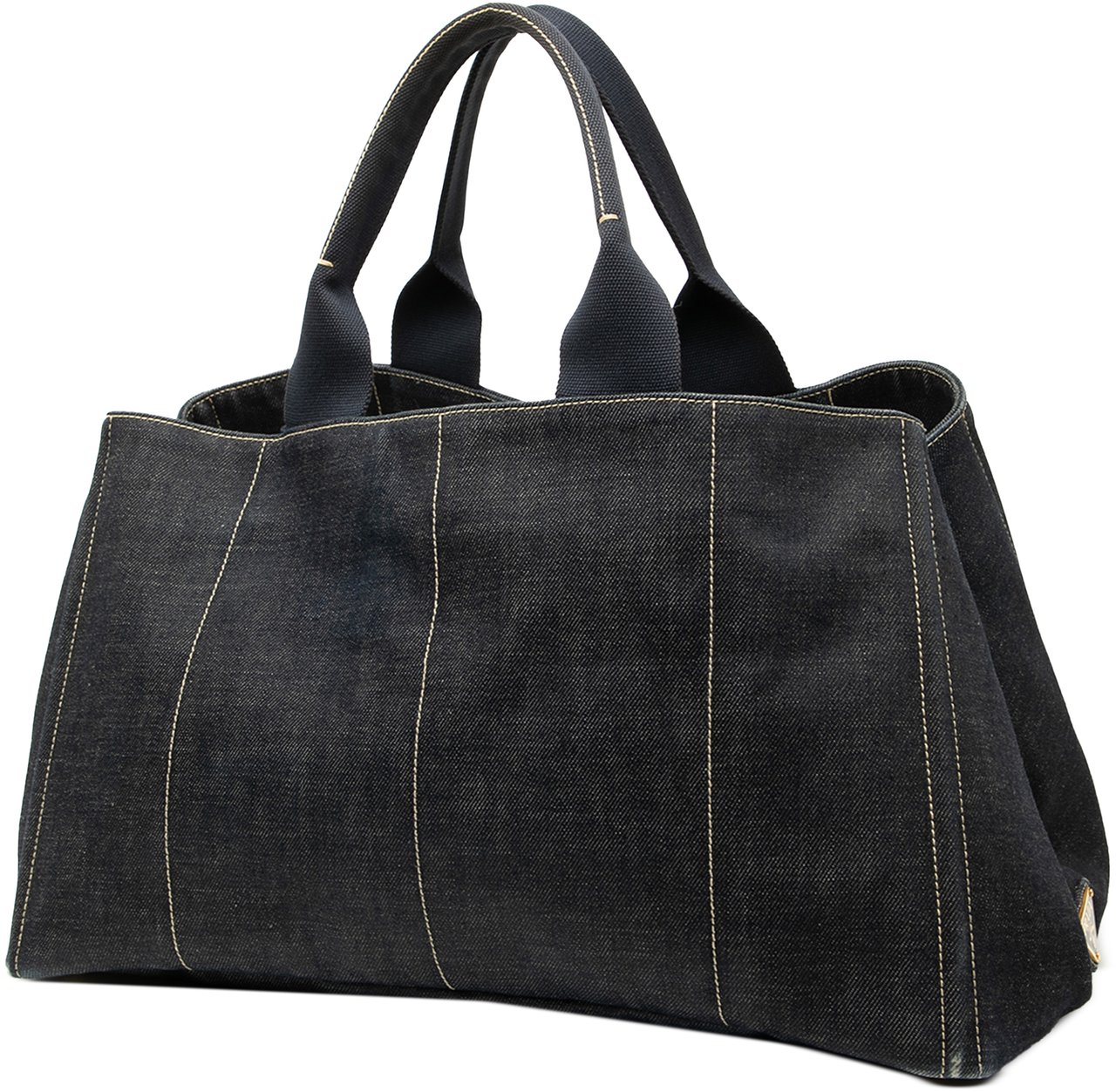 Prada Large Denim Canapa Logo Satchel Zwart