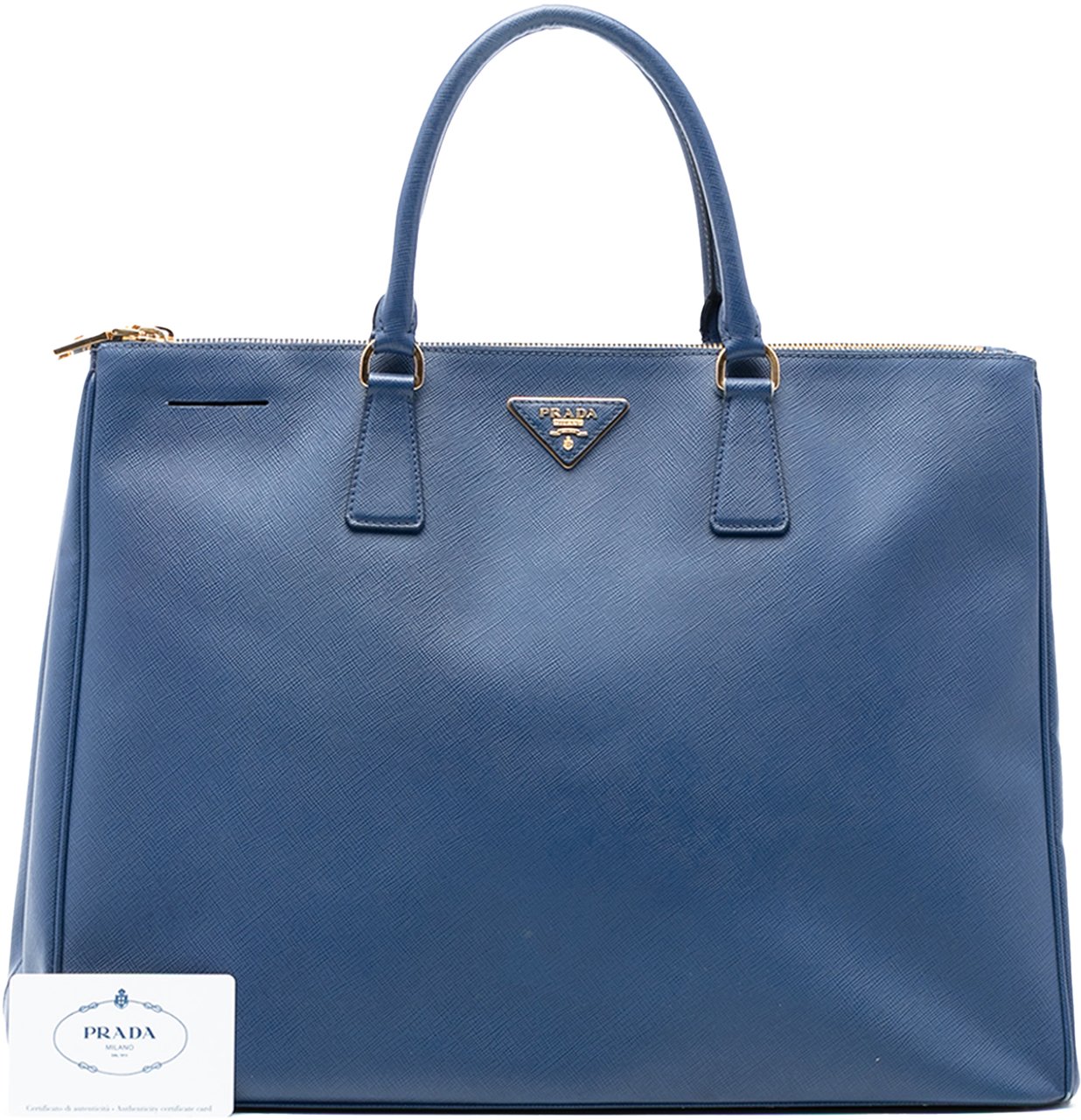 Prada Extra Large Saffiano Lux Galleria Double Zip Tote Blauw