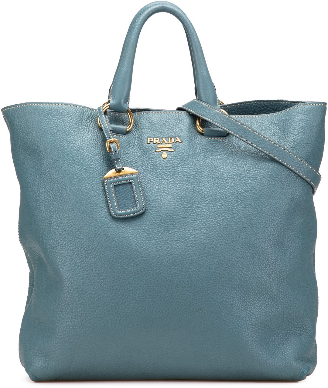 Prada Vitello Daino Open Convertible Tote Blauw
