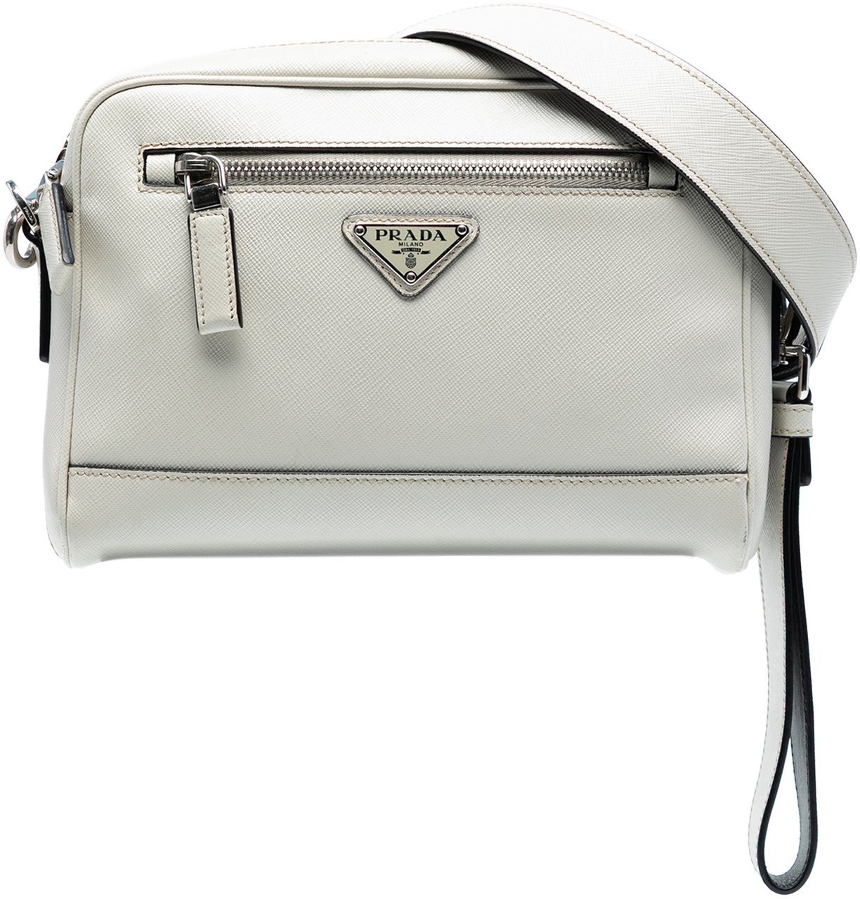 Prada Saffiano Travel Triangle Wristlet Crossbody Wit