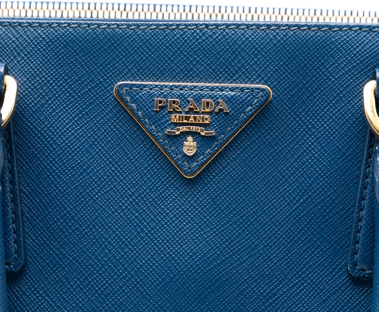 Prada Large Saffiano Lux Galleria Double Zip Tote Blauw