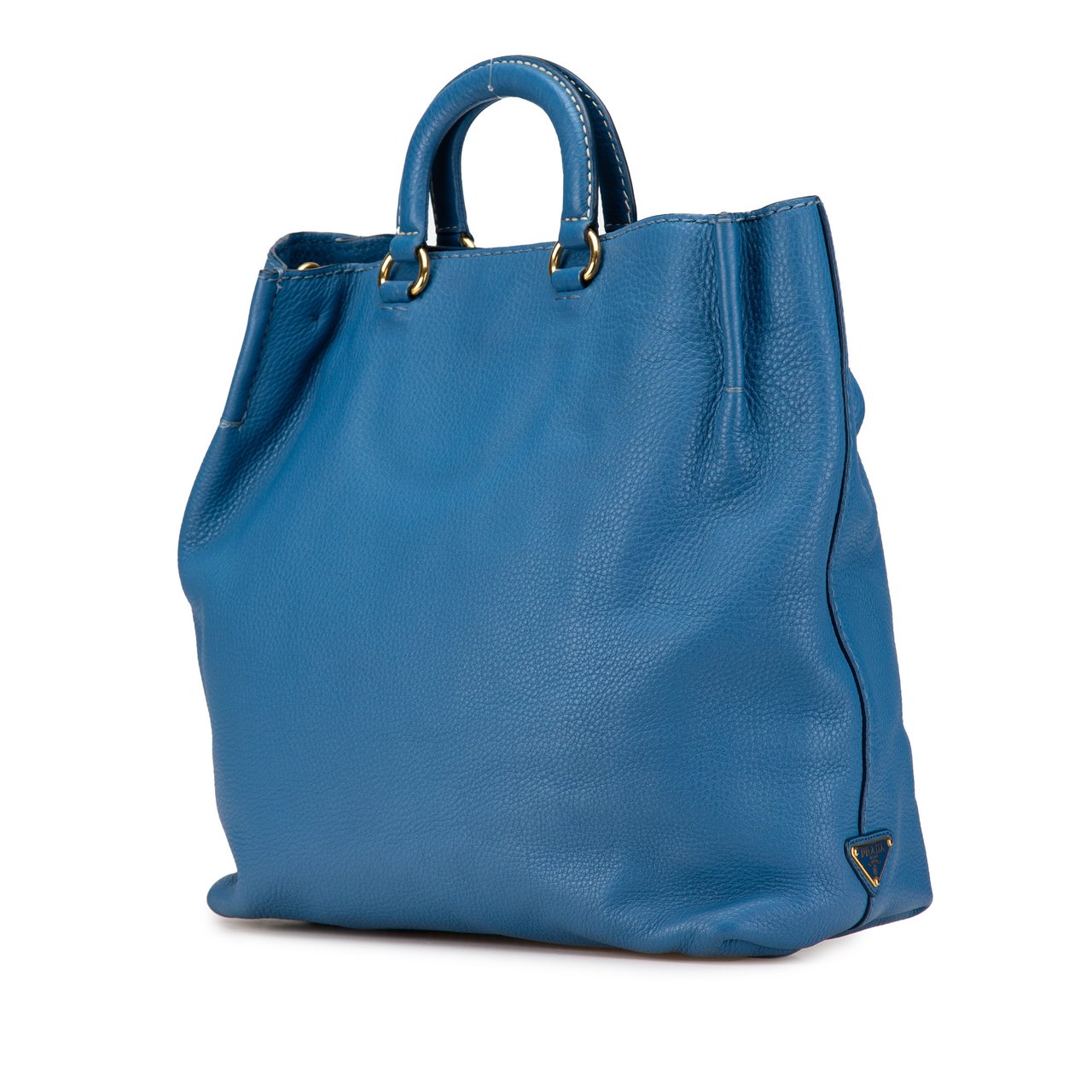 Prada Vitello Daino Canapa Open Convertible Tote Blauw