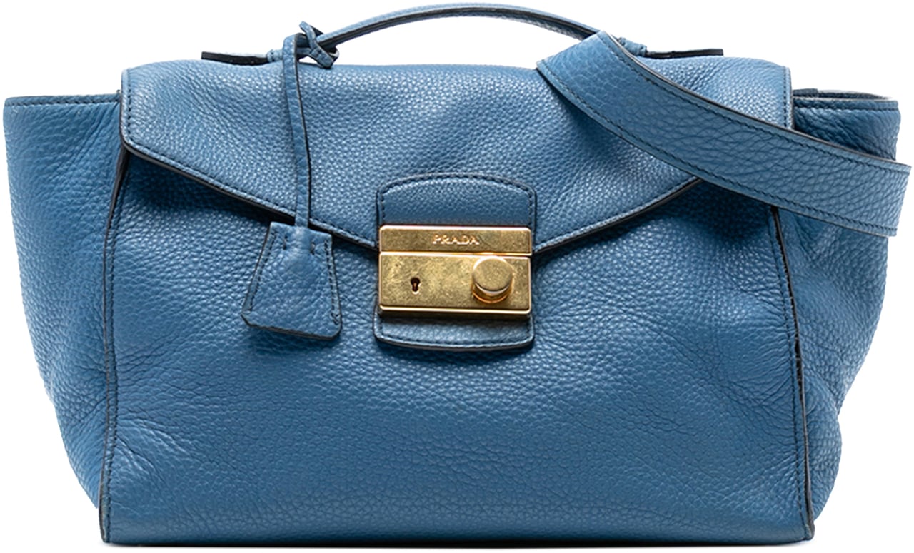 Prada Vitello Daino Sound Lock Satchel Blauw