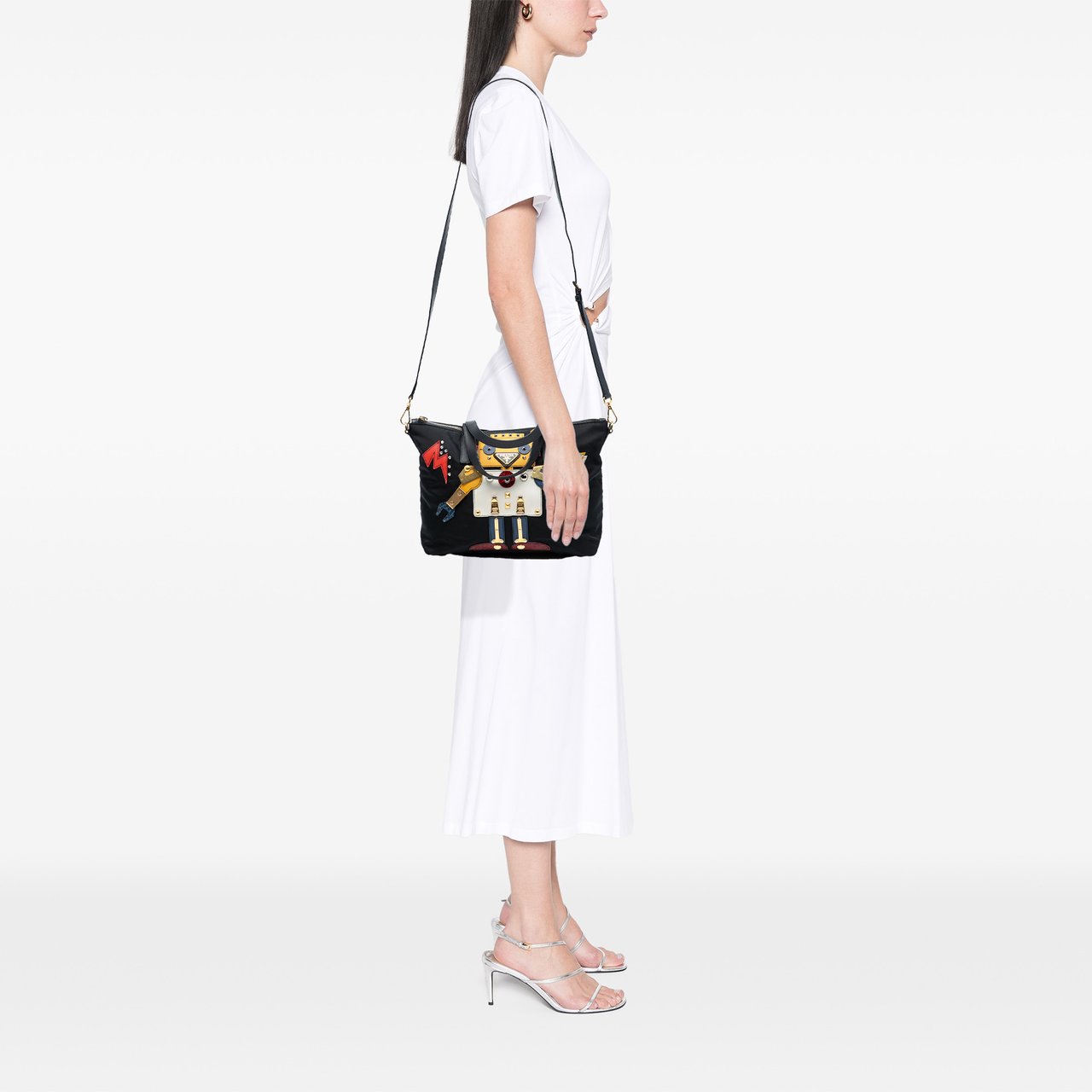 Prada Saffiano Trimmed Tessuto Robot Convertible Tote Zwart