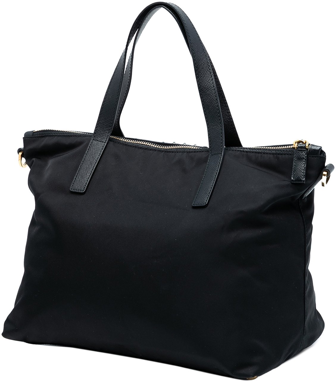 Prada Saffiano Trimmed Tessuto Robot Convertible Tote Zwart